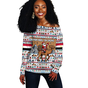 Egypt Christmas Baba Noel In Cairo Off Shoulder Sweater Santa On Camel Pyramids Coptic Church