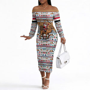 Egypt Christmas Baba Noel In Cairo Off The Shoulder Long Sleeve Dress Santa On Camel Pyramids Coptic Church
