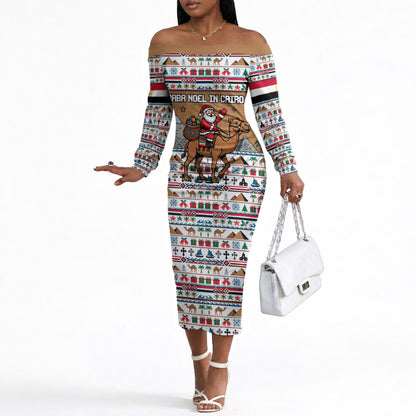 Egypt Christmas Baba Noel In Cairo Off The Shoulder Long Sleeve Dress Santa On Camel Pyramids Coptic Church