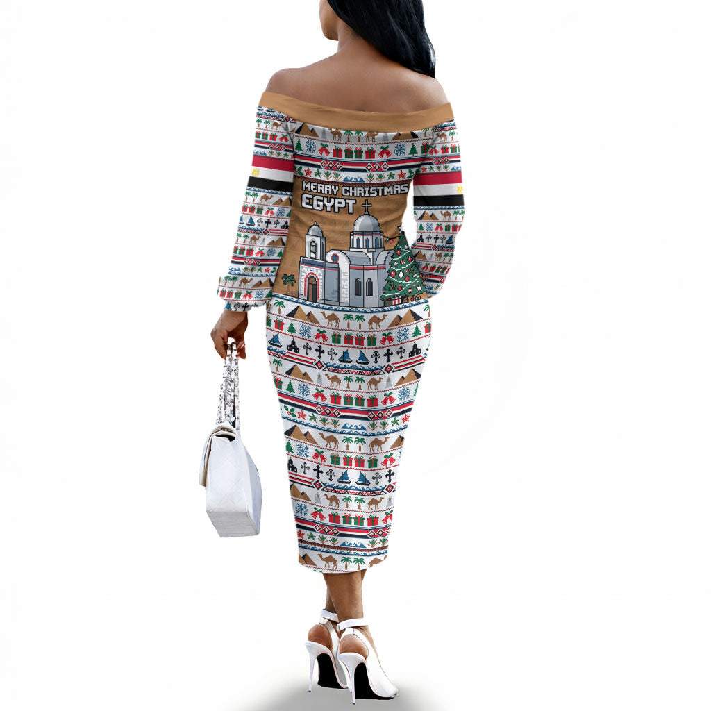 Egypt Christmas Baba Noel In Cairo Off The Shoulder Long Sleeve Dress Santa On Camel Pyramids Coptic Church