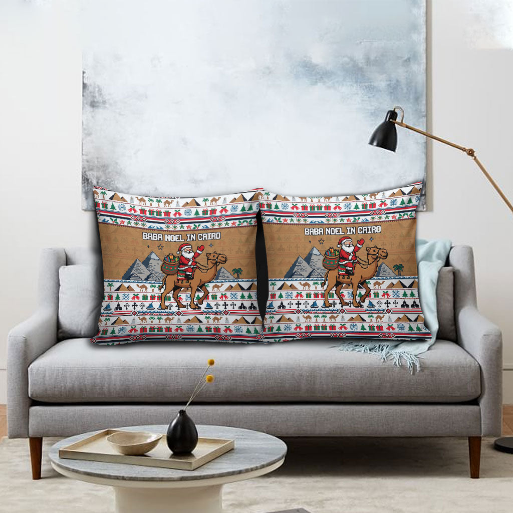 Egypt Christmas Baba Noel In Cairo Pillow Cover Santa On Camel Pyramids Coptic Church