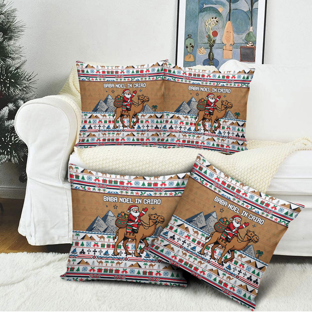 Egypt Christmas Baba Noel In Cairo Pillow Cover Santa On Camel Pyramids Coptic Church