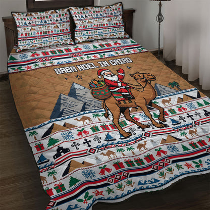 Egypt Christmas Baba Noel In Cairo Quilt Bed Set Santa On Camel Pyramids Coptic Church