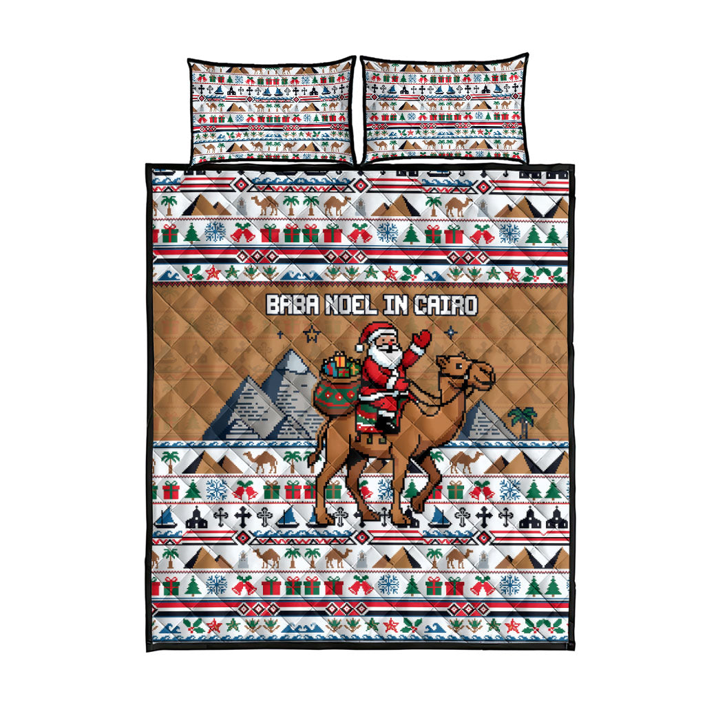 Egypt Christmas Baba Noel In Cairo Quilt Bed Set Santa On Camel Pyramids Coptic Church