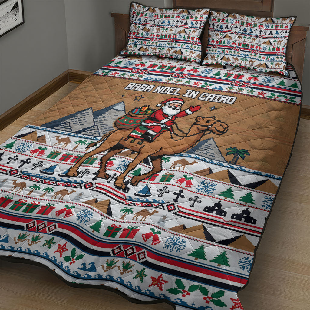 Egypt Christmas Baba Noel In Cairo Quilt Bed Set Santa On Camel Pyramids Coptic Church