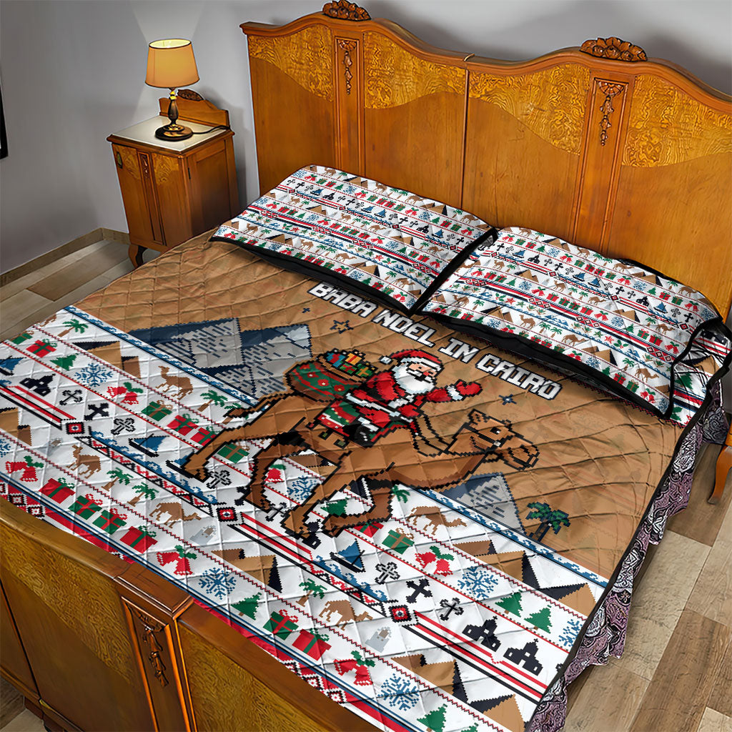 Egypt Christmas Baba Noel In Cairo Quilt Bed Set Santa On Camel Pyramids Coptic Church