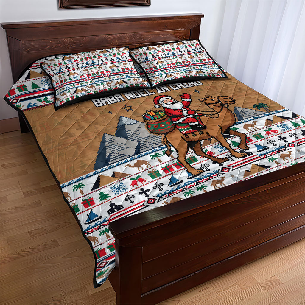 Egypt Christmas Baba Noel In Cairo Quilt Bed Set Santa On Camel Pyramids Coptic Church