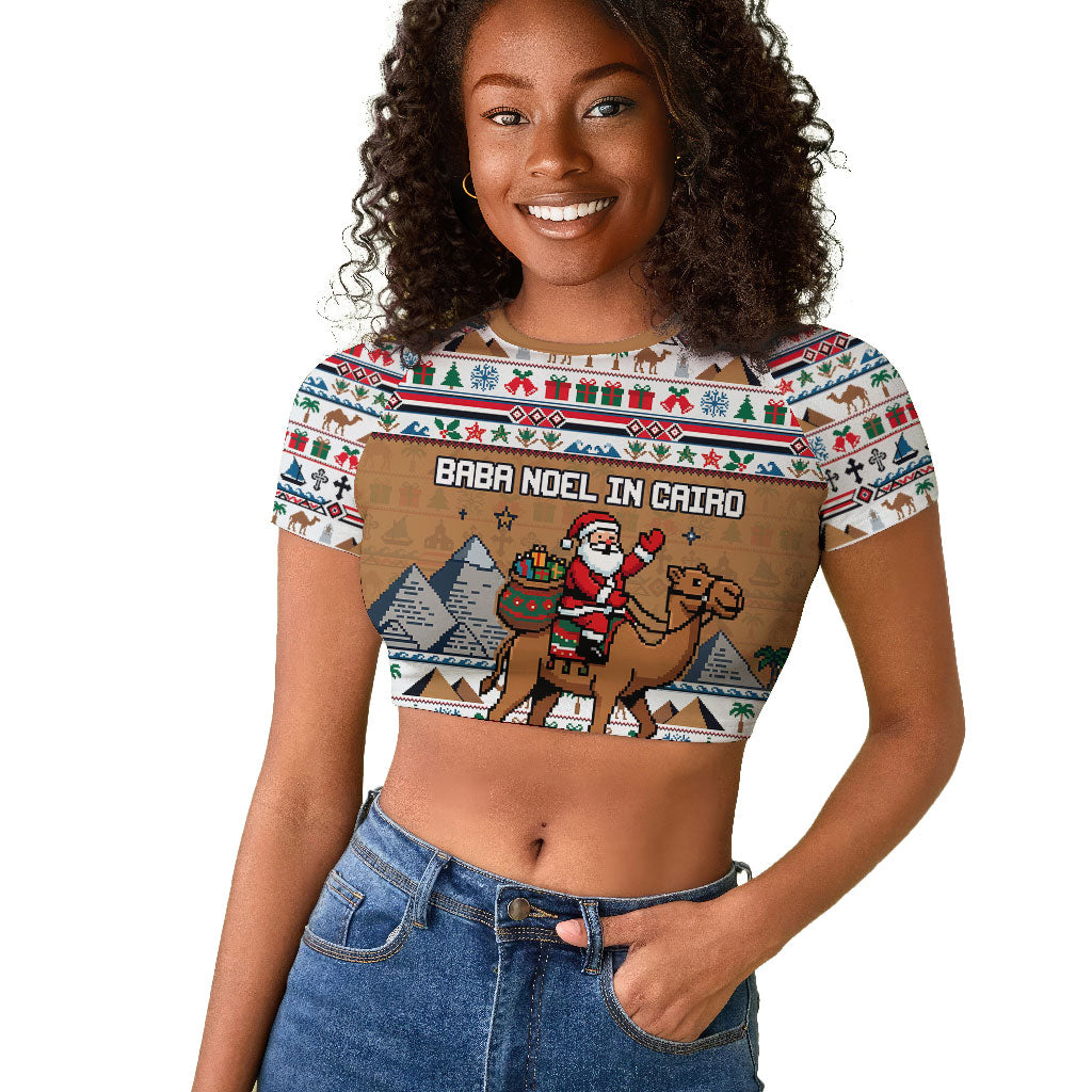 Egypt Christmas Baba Noel In Cairo Raglan Cropped T shirt Santa On Camel Pyramids Coptic Church