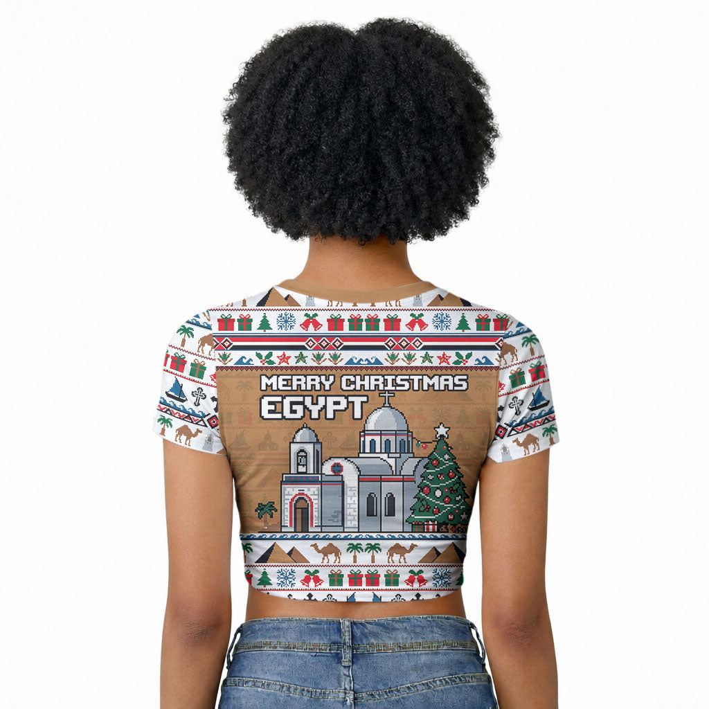 Egypt Christmas Baba Noel In Cairo Raglan Cropped T shirt Santa On Camel Pyramids Coptic Church