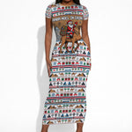 Egypt Christmas Baba Noel In Cairo Short Sleeve Bodycon Dress Santa On Camel Pyramids Coptic Church