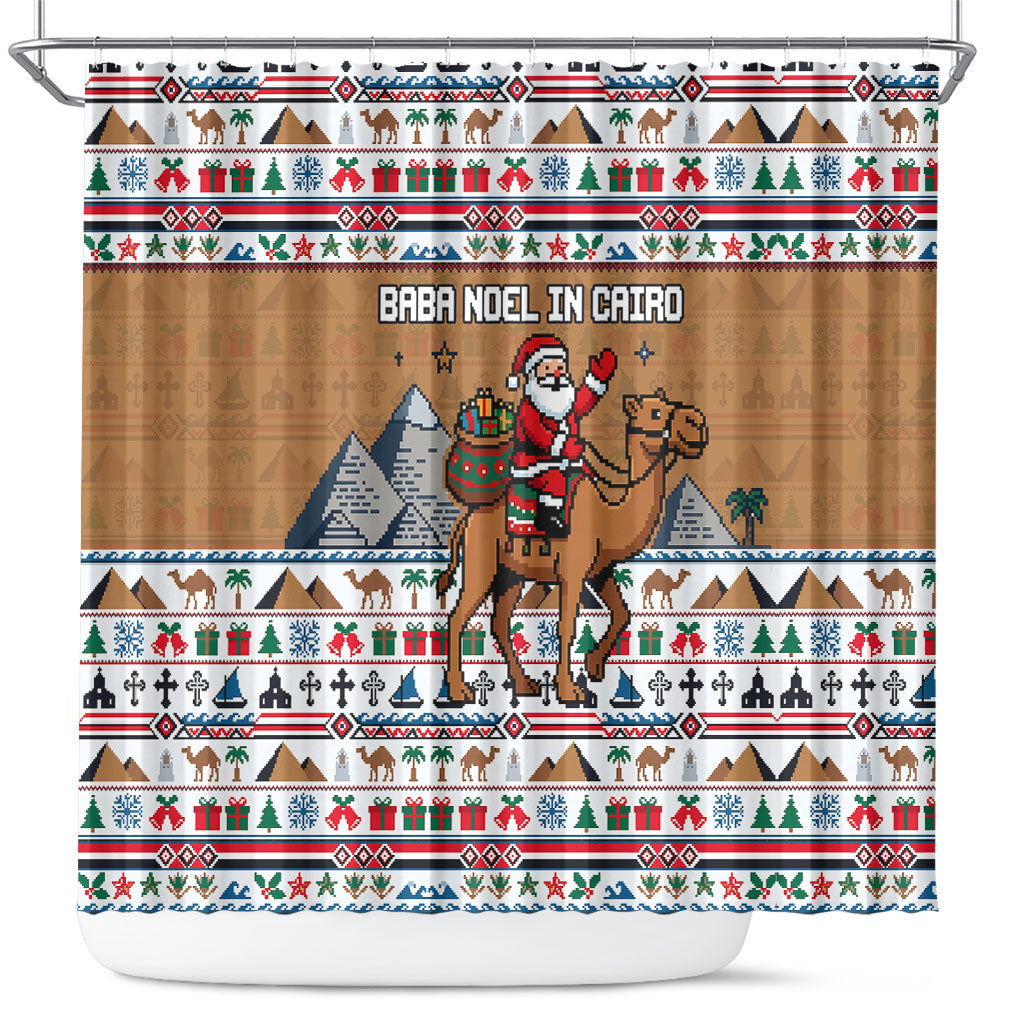Egypt Christmas Baba Noel In Cairo Shower Curtain Santa On Camel Pyramids Coptic Church