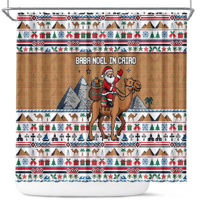 Egypt Christmas Baba Noel In Cairo Shower Curtain Santa On Camel Pyramids Coptic Church