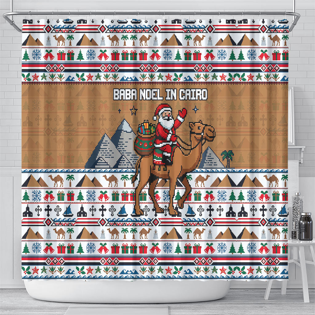 Egypt Christmas Baba Noel In Cairo Shower Curtain Santa On Camel Pyramids Coptic Church