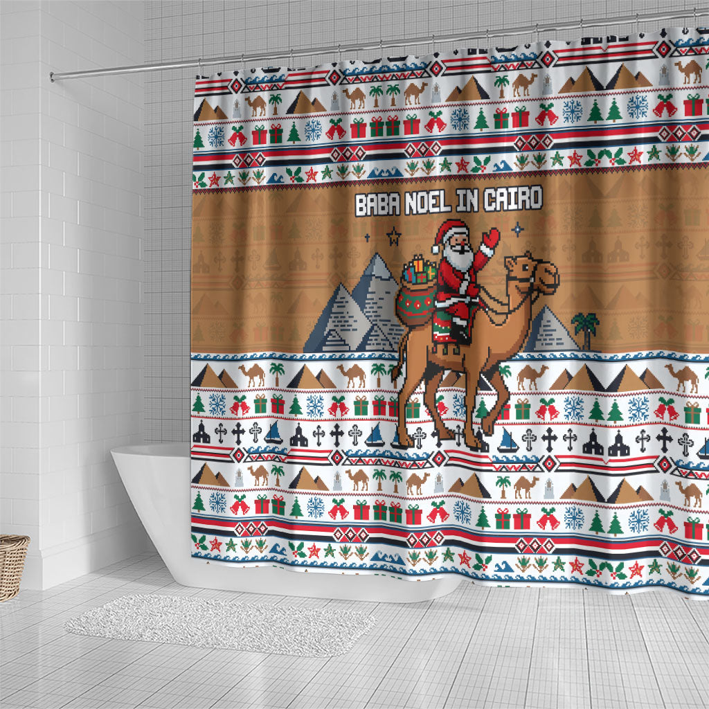 Egypt Christmas Baba Noel In Cairo Shower Curtain Santa On Camel Pyramids Coptic Church