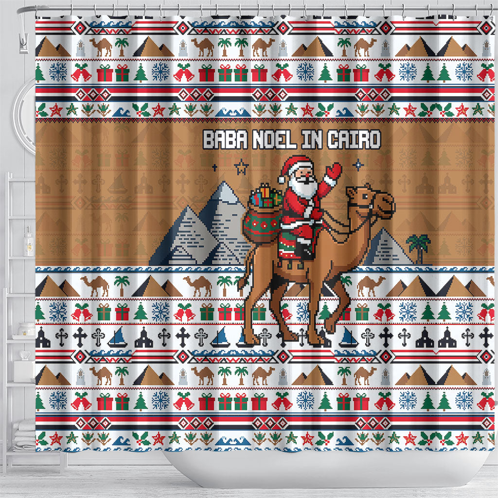 Egypt Christmas Baba Noel In Cairo Shower Curtain Santa On Camel Pyramids Coptic Church
