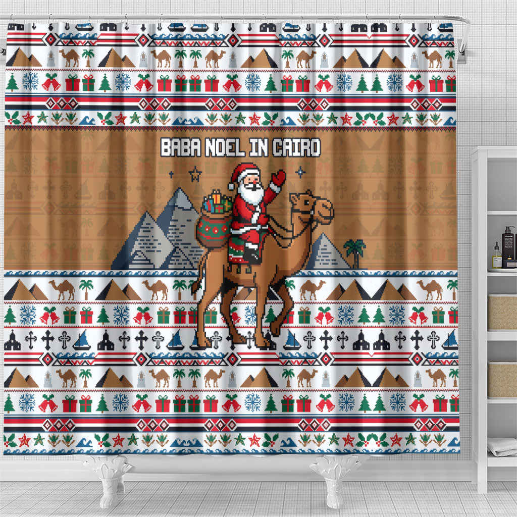 Egypt Christmas Baba Noel In Cairo Shower Curtain Santa On Camel Pyramids Coptic Church