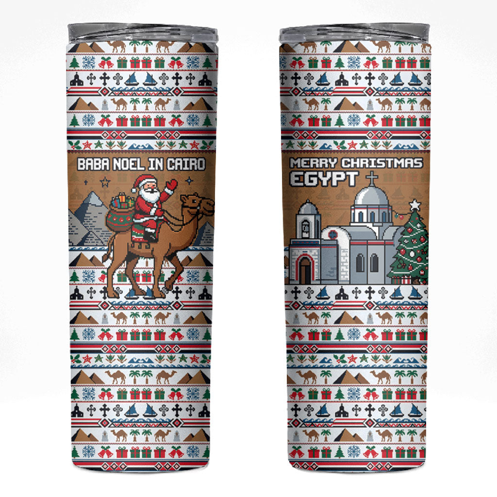Egypt Christmas Baba Noel In Cairo Skinny Tumbler Santa On Camel Pyramids Coptic Church