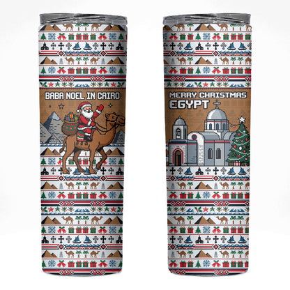 Egypt Christmas Baba Noel In Cairo Skinny Tumbler Santa On Camel Pyramids Coptic Church