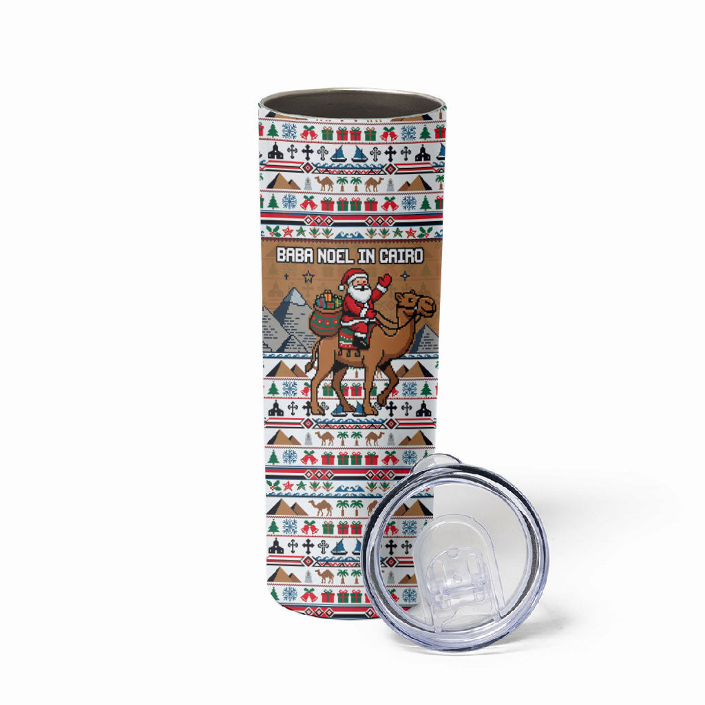 Egypt Christmas Baba Noel In Cairo Skinny Tumbler Santa On Camel Pyramids Coptic Church