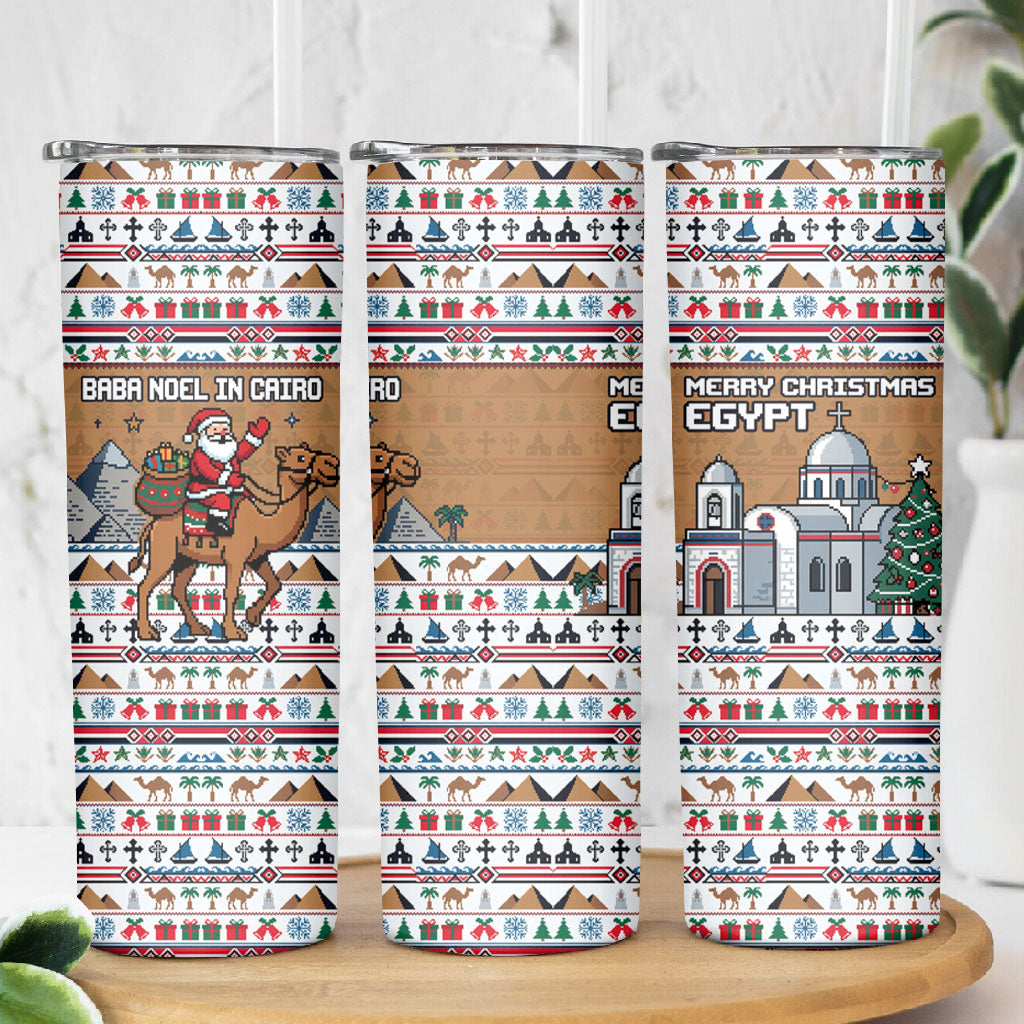 Egypt Christmas Baba Noel In Cairo Skinny Tumbler Santa On Camel Pyramids Coptic Church