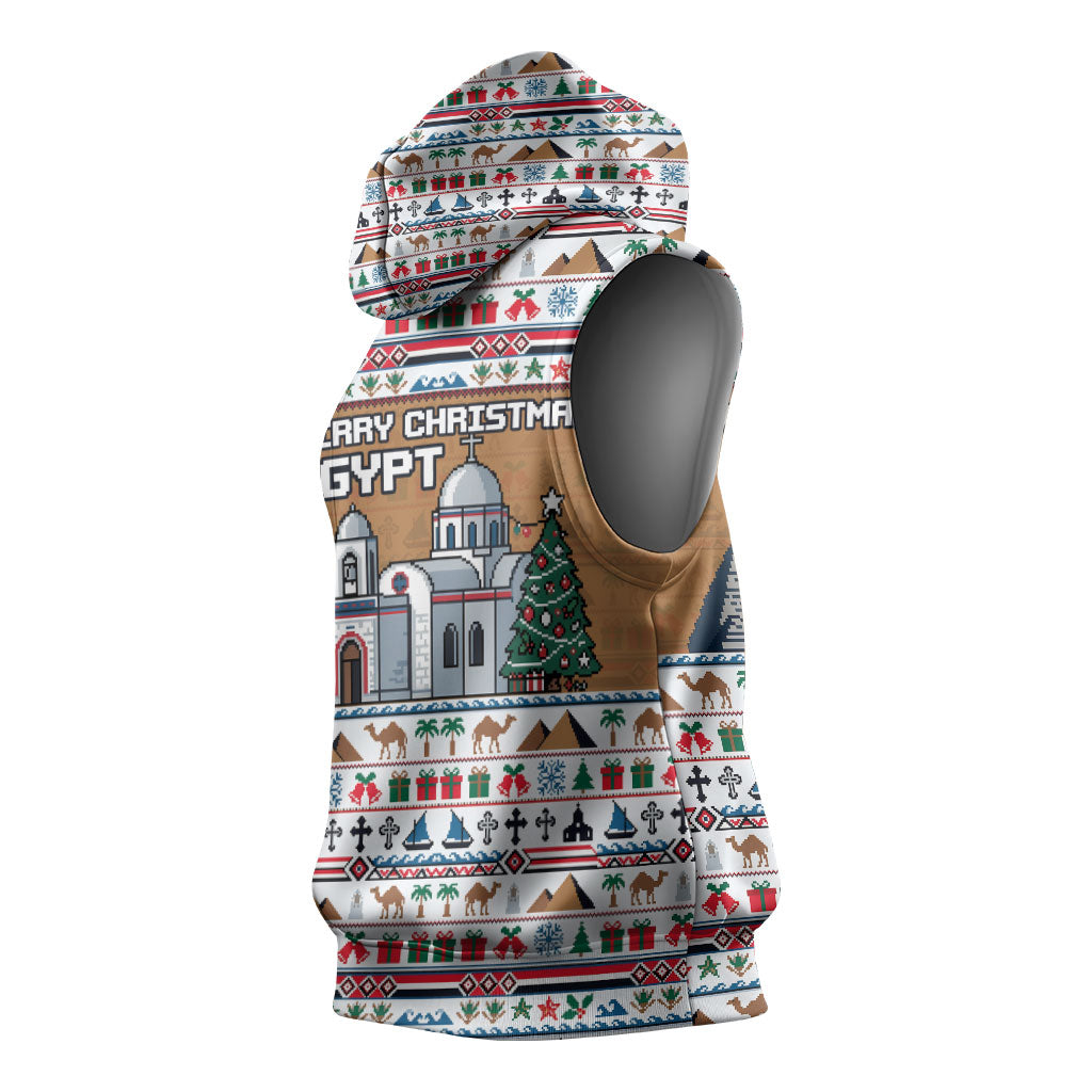 Egypt Christmas Baba Noel In Cairo Sleeveless Hoodie Santa On Camel Pyramids Coptic Church
