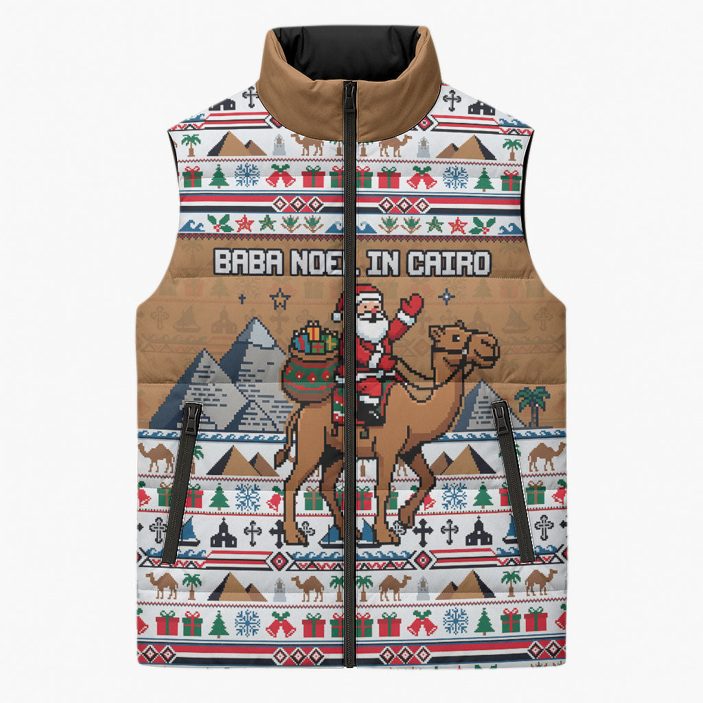 Egypt Christmas Baba Noel In Cairo Sleeveless Puffer Jacket Santa On Camel Pyramids Coptic Church