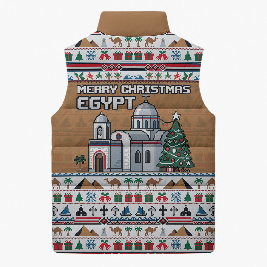 Egypt Christmas Baba Noel In Cairo Sleeveless Puffer Jacket Santa On Camel Pyramids Coptic Church