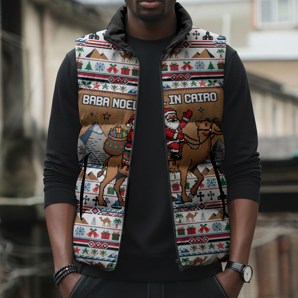 Egypt Christmas Baba Noel In Cairo Sleeveless Puffer Jacket Santa On Camel Pyramids Coptic Church
