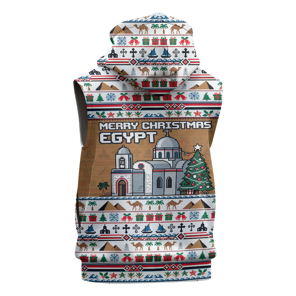 Egypt Christmas Baba Noel In Cairo Sleeveless Zip Hoodie Santa On Camel Pyramids Coptic Church