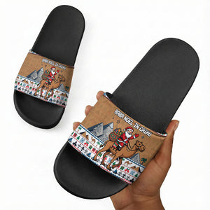 Egypt Christmas Baba Noel In Cairo Slide Sandals Santa On Camel Pyramids Coptic Church
