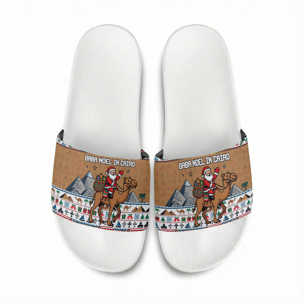 Egypt Christmas Baba Noel In Cairo Slide Sandals Santa On Camel Pyramids Coptic Church