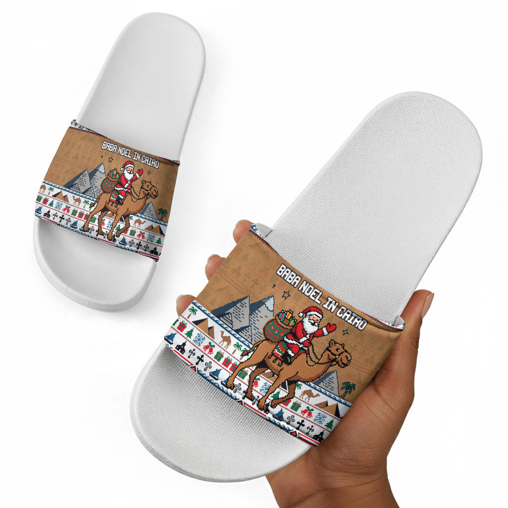 Egypt Christmas Baba Noel In Cairo Slide Sandals Santa On Camel Pyramids Coptic Church