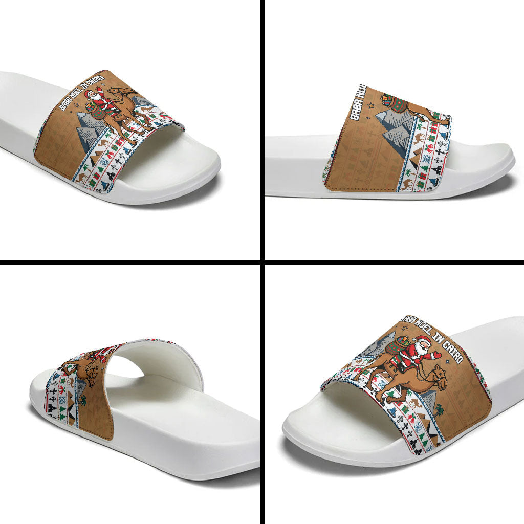 Egypt Christmas Baba Noel In Cairo Slide Sandals Santa On Camel Pyramids Coptic Church