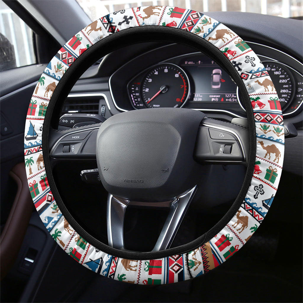 Egypt Christmas Baba Noel In Cairo Steering Wheel Cover Santa On Camel Pyramids Coptic Church