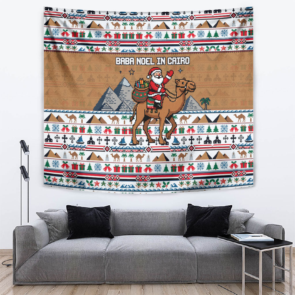 Egypt Christmas Baba Noel In Cairo Tapestry Santa On Camel Pyramids Coptic Church
