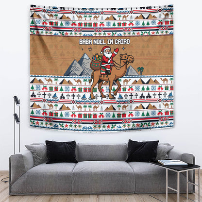 Egypt Christmas Baba Noel In Cairo Tapestry Santa On Camel Pyramids Coptic Church