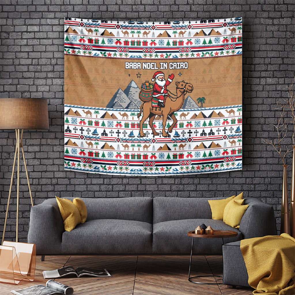 Egypt Christmas Baba Noel In Cairo Tapestry Santa On Camel Pyramids Coptic Church