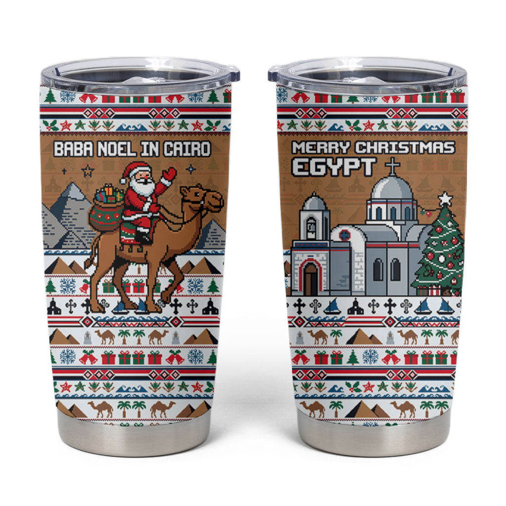 Egypt Christmas Baba Noel In Cairo Tumbler Cup Santa On Camel Pyramids Coptic Church