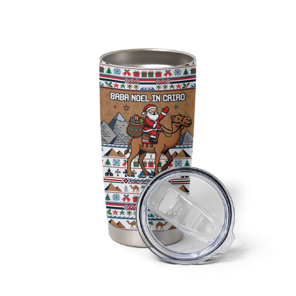 Egypt Christmas Baba Noel In Cairo Tumbler Cup Santa On Camel Pyramids Coptic Church