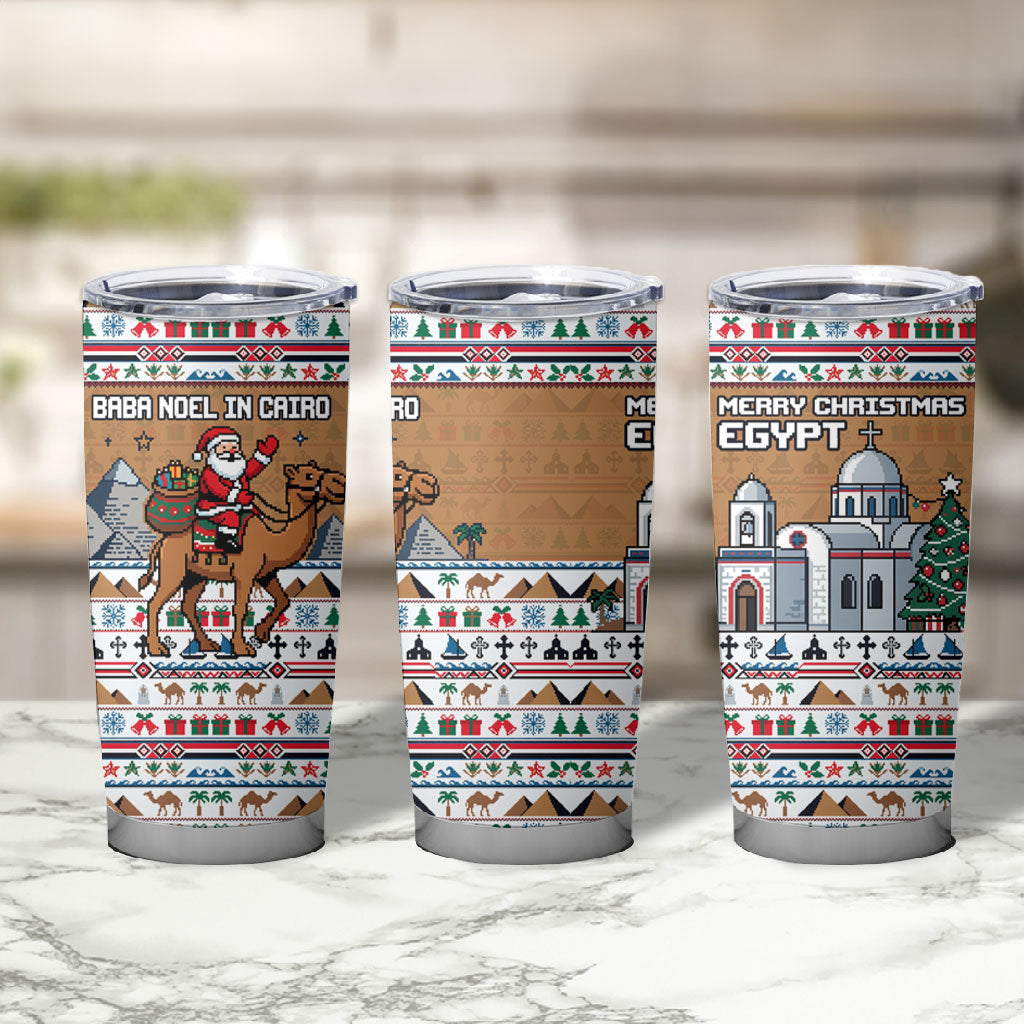 Egypt Christmas Baba Noel In Cairo Tumbler Cup Santa On Camel Pyramids Coptic Church