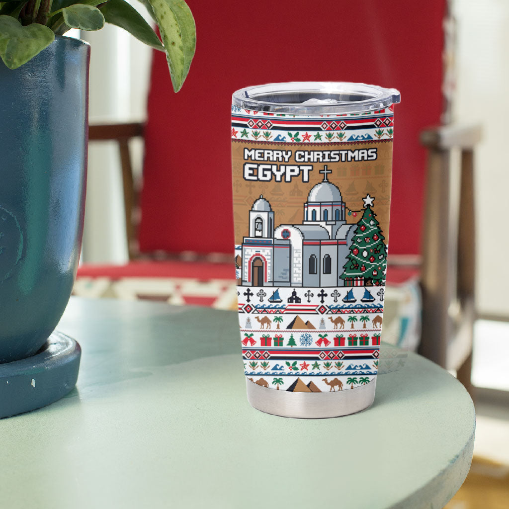 Egypt Christmas Baba Noel In Cairo Tumbler Cup Santa On Camel Pyramids Coptic Church