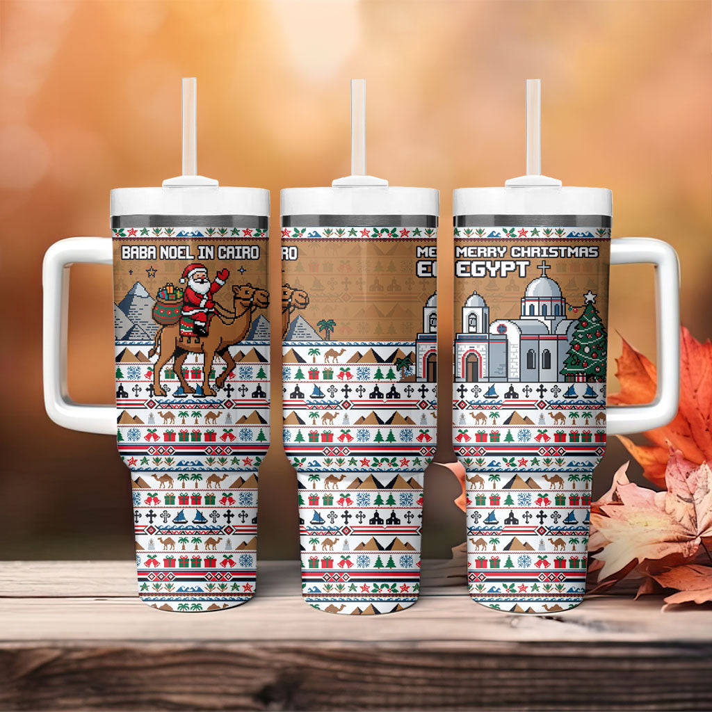 Egypt Christmas Baba Noel In Cairo Tumbler With Handle Santa On Camel Pyramids Coptic Church