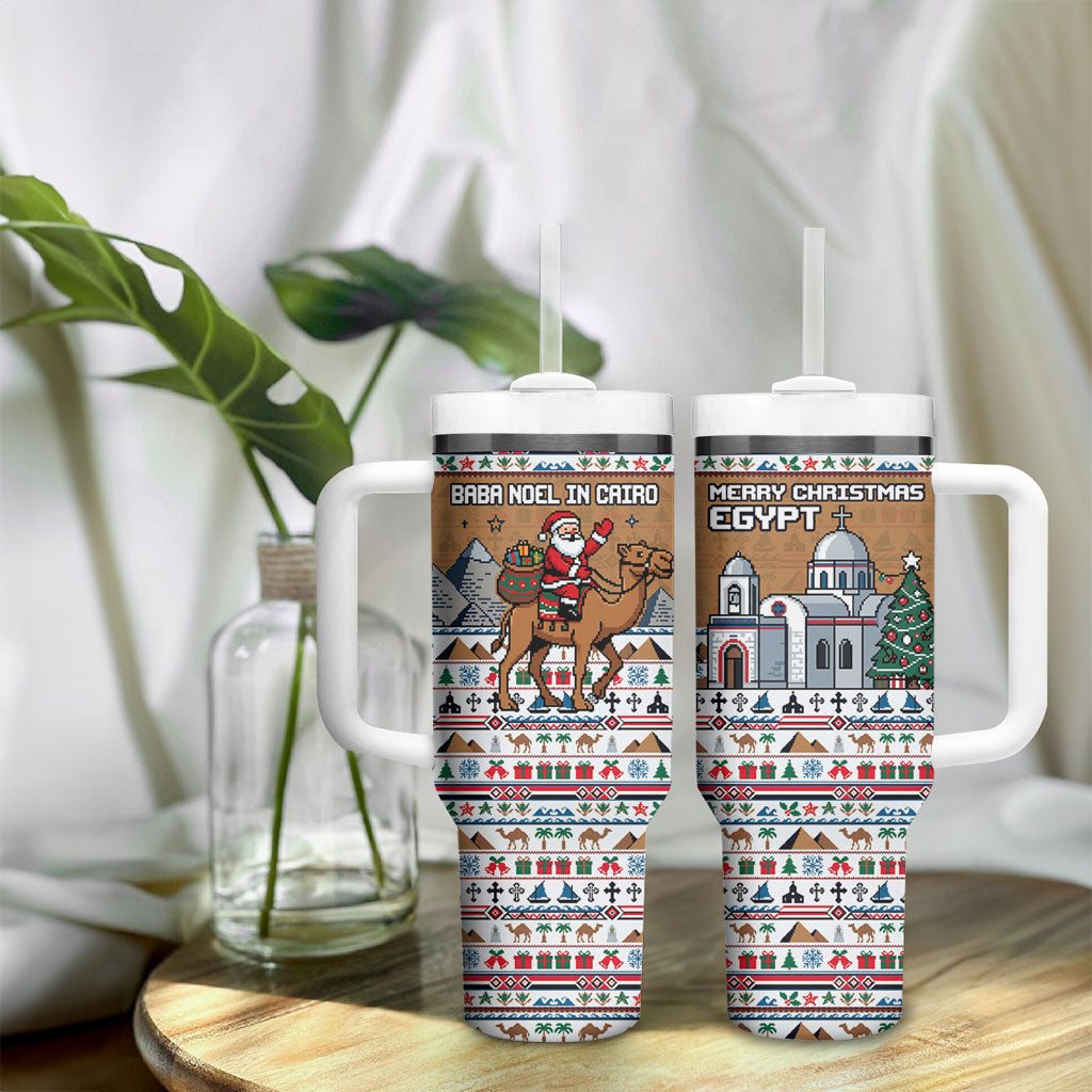 Egypt Christmas Baba Noel In Cairo Tumbler With Handle Santa On Camel Pyramids Coptic Church