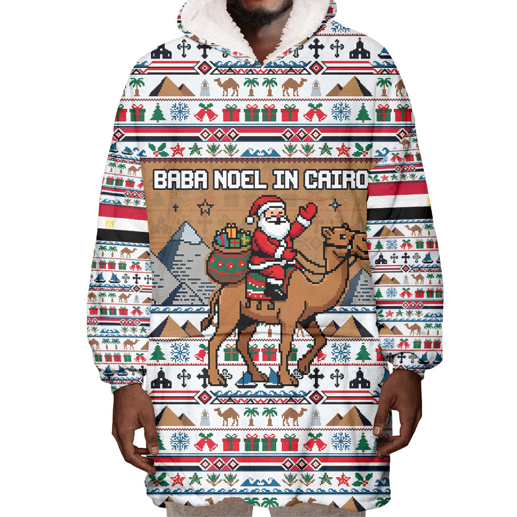 Egypt Christmas Baba Noel In Cairo Wearable Blanket Hoodie Santa On Camel Pyramids Coptic Church