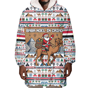 Egypt Christmas Baba Noel In Cairo Wearable Blanket Hoodie Santa On Camel Pyramids Coptic Church