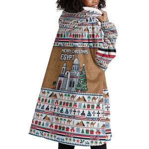 Egypt Christmas Baba Noel In Cairo Wearable Blanket Hoodie Santa On Camel Pyramids Coptic Church