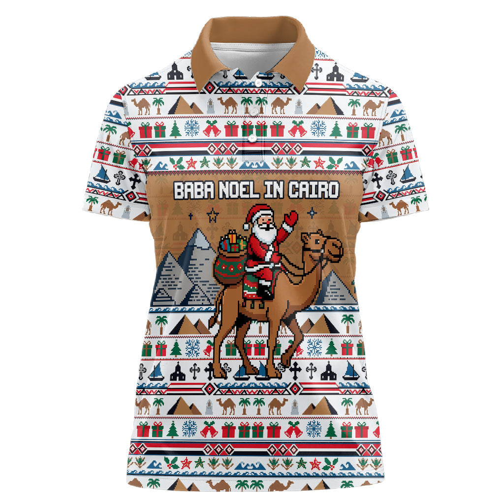 Egypt Christmas Baba Noel In Cairo Women Polo Shirt Santa On Camel Pyramids Coptic Church