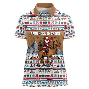 Egypt Christmas Baba Noel In Cairo Women Polo Shirt Santa On Camel Pyramids Coptic Church