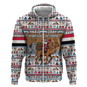 Egypt Christmas Baba Noel In Cairo Zip Hoodie Santa On Camel Pyramids Coptic Church