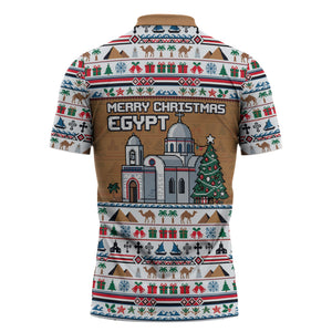 Egypt Christmas Baba Noel In Cairo Zipper Polo Shirt Santa On Camel Pyramids Coptic Church